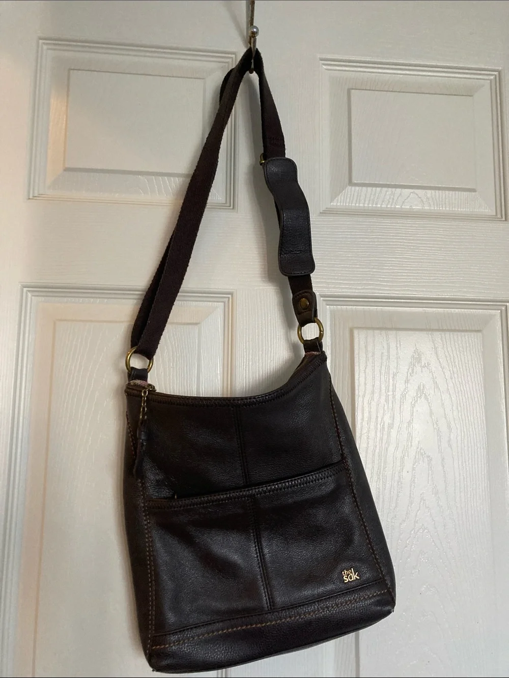 The Sak Dark Brown Leather Messenger Bag